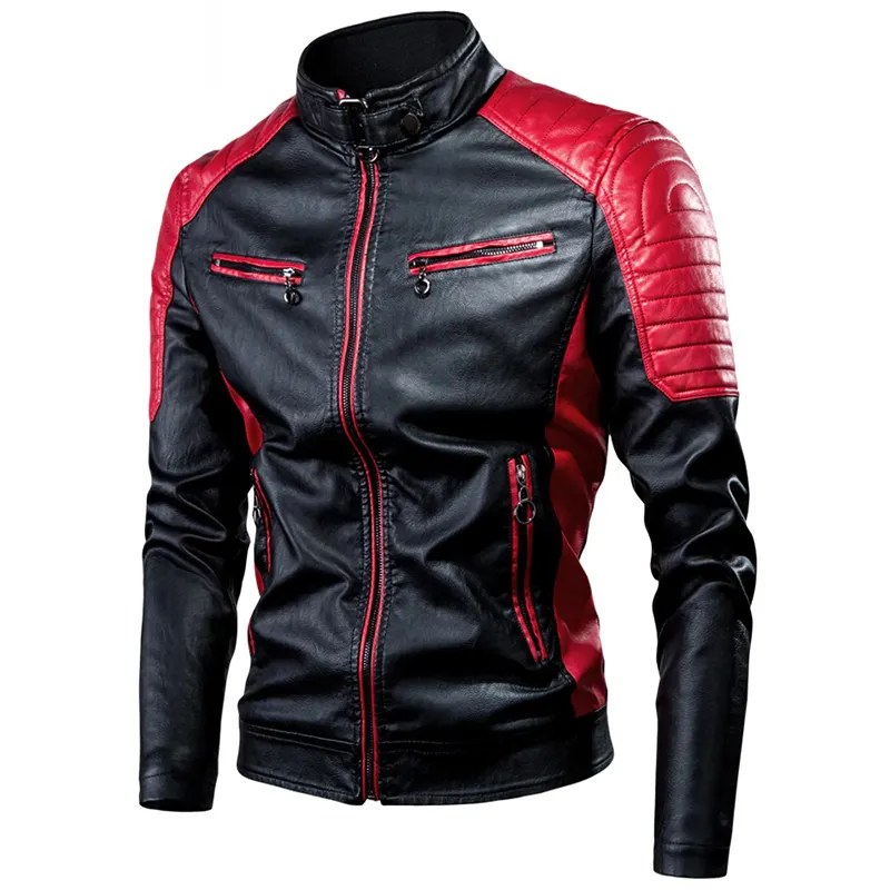 Jaqueta masculina de couro legítimo personalizada, casaco preto e vermelho feito à mão para homens de 2022, motociclista