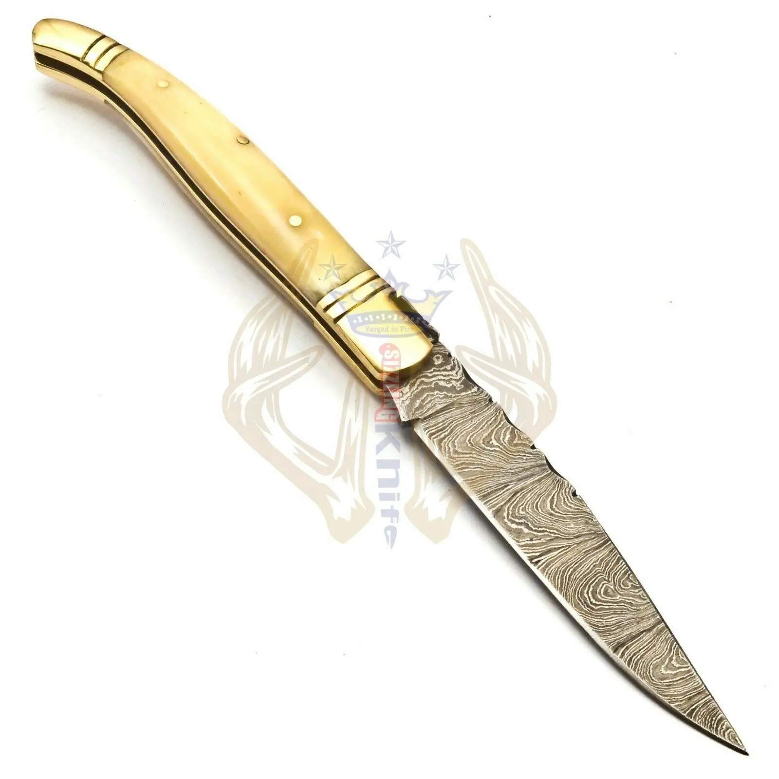 Couteau de poche pliable professionnel en acier, magnifique manche en acier de damas, fait à la main, os de chameau en laiton, 10 pièces