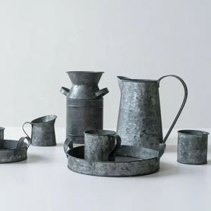 Antique Galvanized Metal Farmhouse Table <b>Vase</b> Functional <b>Floor</b> <b>Vase</b> - Product Image 2