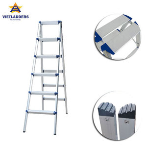 VIETLADDERS Industrial Aluminum Alloy <b>Step</b> Ladder 3 <b>Steps</b> 150kg Capacity Portable Home Warehouse Use 12.5FT <b>Foldable</b> Manual Lock - Product Image 1
