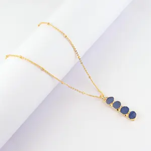 Fashion Wholesale Jewelry Multi Stone Blue Sugar Druzy Charms Pendant Necklace Gold Plated Link Chain Necklace Party Wear Gift
