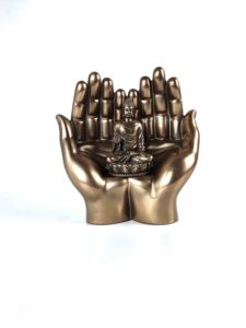 Nirmala Handicrafts Polyresin Hand Buddha Statue <b>Table</b> Decor Bronze Sitting Buddha Statue - Product Image 3