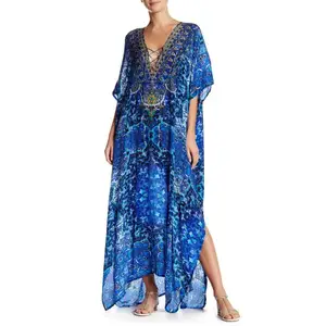 <b>Kaftan</b> Bulk Wholesale Beach Silk Short Sleeves Digital Print <b>Kaftan</b> - Product Image 1
