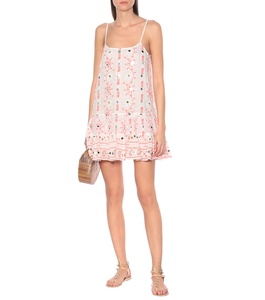 Bohemian Chiffon Mini Dress Hand Embroidery Geometric Print <b>Spaghetti</b> <b>Strap</b> Loose Fit V-neck 100% Cotton Plus Size Summer Women - Product Image 1