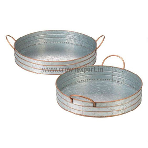 Plat de service de nourriture indienne de qualité supérieure plateau en bois Base galvanisée plateau de service de petit déjeuner hexagonal dernière conception café - Product Image 3