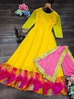 Robe Anarkali jaune à miroir pour femmes, tunique de travail, avec respirateur Dupatta, prêt à porter, nouvelle collection