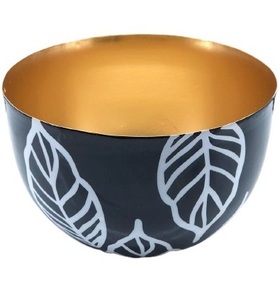 Bol à bonbons en métal plaqué or, pour extérieur, Design de feuille noire, bol de service en fer de haute qualité - Product Image 1