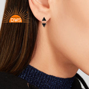 Pyramid Cut Black <b>Onyx</b> Gemstone Rose Gold Plated Brass Fashion Stud <b>Earring</b> Jewelry Classic Collection - Product Image 4