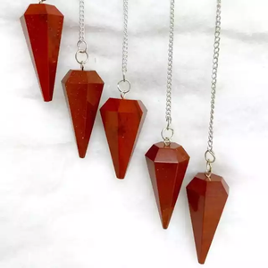 Venta al por mayor natural jaspe rojo facetado cuarzo péndulo cono radiestesia ágata péndulo Reiki curación cristal piedras preciosas péndulos venta - Product Image 2