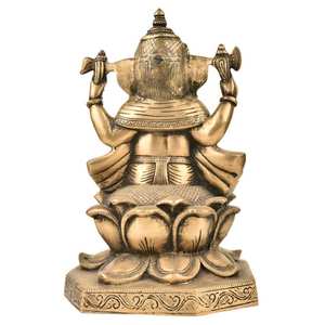 Handmade Golden Brass God Ganesha Sitting Lotus Lord Mooshak Sculptures Figurine Statue Statement Pieces Decor Gift <b>Items</b> - Product Image 3