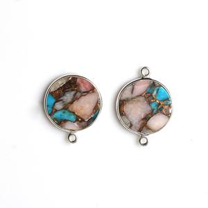 Coin Pink <b>Opal</b> Copper Turquoise 12mm Composite Gemstone Bezel Silver <b>Gold</b> Trendy Charms Connector Pendant Necklace <b>Bracelet</b> - Product Image 3