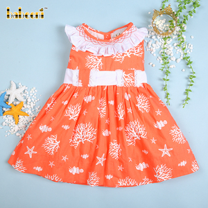 Biển Sống San Hô Cô Gái Ăn Mặc OEM ODM Tùy Chỉnh Làm Tay Thêu Bán Buôn Smocked Dresses-BB2610