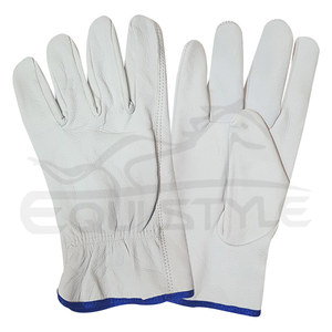 Guantes de trabajo de cuero de seguridad para las manos Logotipo personalizado de alta calidad Color blanco Forro azul en el puño Guantes de trabajo para clima frío - Product Image 1