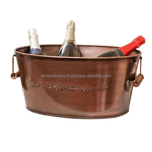 Solid Metal Iron Tub Copper Bronze Finished Metal Wine <b>Bucket</b> With Sided Handle Luxury <b>Champagne</b> <b>Bucket</b> - Product Image 1