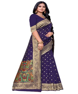 ผ้าส่าหรีผ้าไหม Banarasi พร้อมเสื้อผู้หญิงชุดปาร์ตี้ทุกวันผ้าส่าหรีผ้าฝ้ายเนื้อนุ่ม - Product Image 5