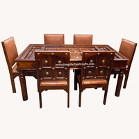 Ensemble de table et de chaises de salle à manger en bois massif de style antique, table de salle à manger sculptée à la main, 6 chaises, meubles de restaurant