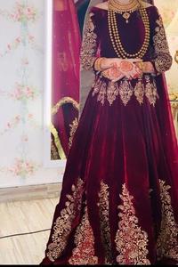 ชุดเจ้าสาวกำมะหยี่สีแดงเข้มชุดแต่งงานสำหรับเจ้าสาว - Product Image 3