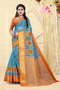 Coton Banarasi doux soie Saree multicolore avec chemisier non cousu pièce nouveau Desirer prix le plus bas pour femme indienne Alphanumero - Product Image 4