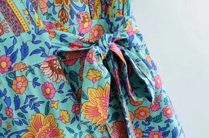 Verano de las mujeres Vintage Boho Maxi vestidos de cuello en V manga corta de fiesta de playa con estampado Floral de una línea vestido de verano - Product Image 4