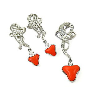 Delicado conjunto de colgante de piedras preciosas de plata Zirconia cúbica de moda y Coral sintético CZ regalo de joyería de moda para mujeres niñas - Product Image 2