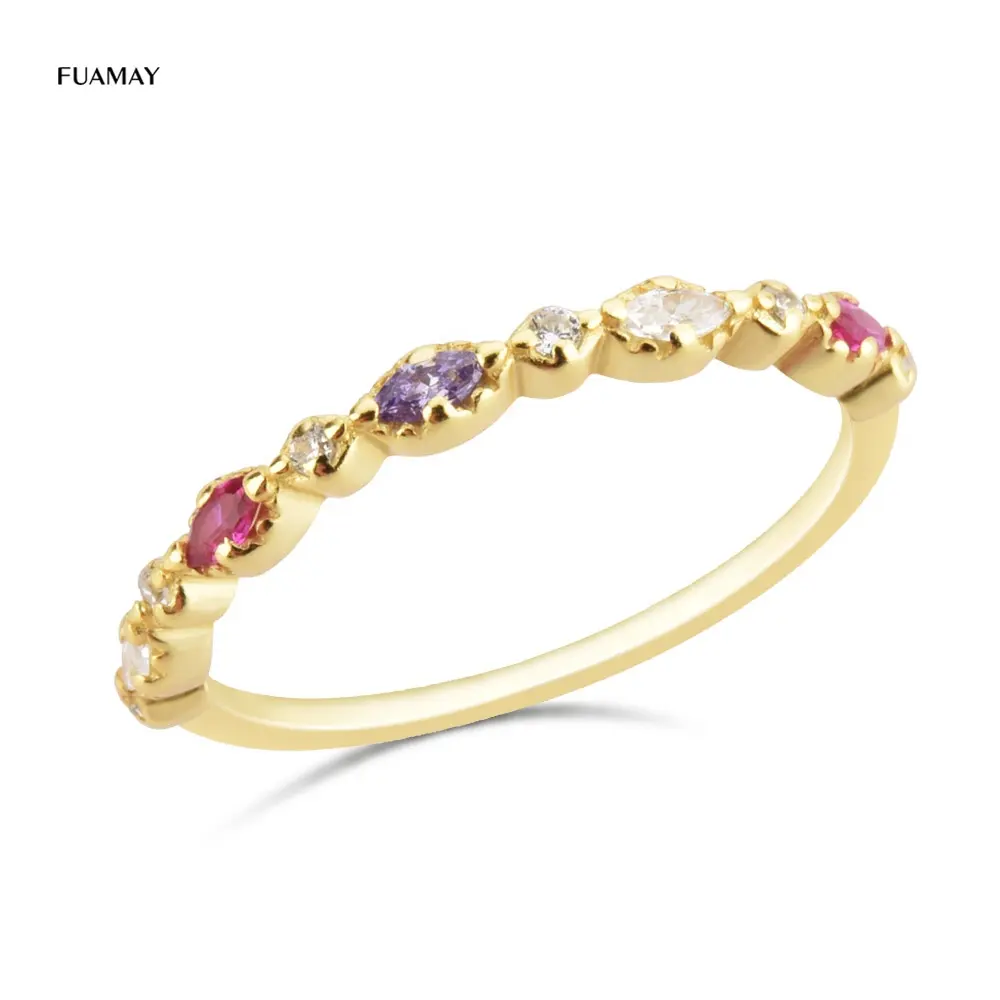 Fuamay 925 Стерлинговое серебро, золото, розовое красное смешанные циркон кольцо с топазом синий CZ ювелирные изделия из жемчуга для женщин кольцо