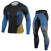 Conjunto Deportivo para Hombre, Leggings de Compresión para Correr, Camiseta de Manga Larga, Transpirable, de Secado Rápido, para Fitness, Gimnasio y Entrenamiento