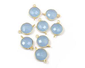 Calcedonia Azul forma redonda joyería chapada en oro doble fianza Natural Multi piedra preciosa bisel 925 bisel conector - Product Image 4