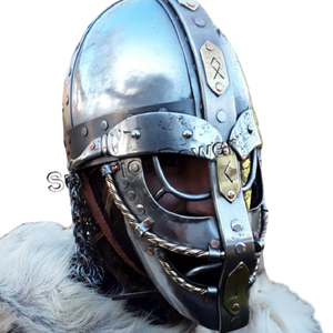 Viking/Anglo Saxon estilo casco mano de acero forjado decorado con grabado de placas de latón y hilado con cobre casco - Product Image 1