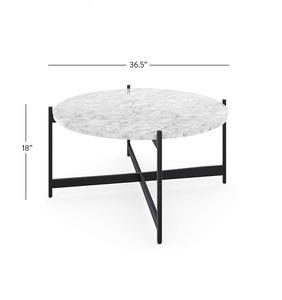 Modern Simple Coffee <b>Table</b> Black Powder Coated Metal with Lega <b>White</b> Stainless <b>Marble</b> Decor Multifunctional Hall Center Piece - Product Image 5