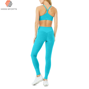 <b>Turquoise</b> Seamless Yoga Set Racerback Crop <b>Top</b> High Waist Full Length Leggings Breathable Spandex Polyester 2 Piece - Product Image 5
