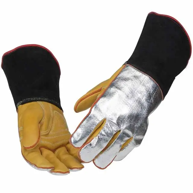 Benutzer definiertes Logo Feuer beständige Kuhspaltleder-Schweiß handschuhe/Hands chweiß handschuhe/Schweißer-Arbeits handschuhe