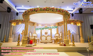 Glamoroso Estilo tradicional Boda Golden Mandap Tallado Alemania Elegancia para bodas hindúes y New Golden Fiber Mandap - Product Image 5
