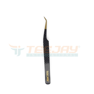 Pince pour extensions de cils, outil de maquillage avec embout doré et rainuré, 7mm, 45 degrés, couleur et logo doré personnalisé - Product Image 1