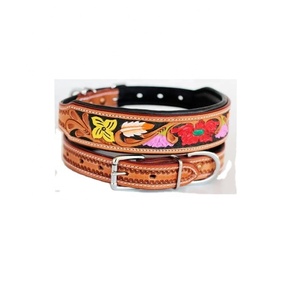 Vente chaude 100% cuir de vache coloré collier de chien solide usiné à la main travail rembourré Rivet dernière conception fabricant direct en gros - Product Image 1