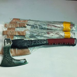 Juego de 5 ejes de Tomahawk vikingo hechos a mano personalizados, mango grabado de madera de rosa con hoja de hacha grabada envuelta en cuero, grado Industrial - Product Image 1