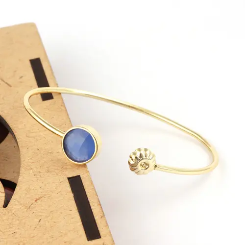 Fashion elegant lady round shape briolette cut blue chalcedony bracelet gold/silver plated good price adjustable bangle bracelet