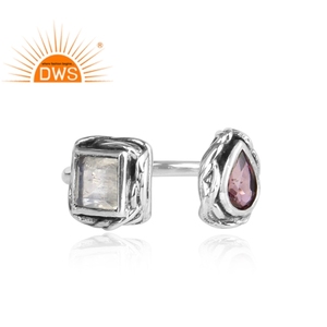 Pink Topaz Rainbow Moonstone <b>Ring</b> <b>Indian</b> Oxidized 925 Sterling Silver Designer <b>Ring</b> Jewelry Manufacturer Classic Collection - Product Image 2