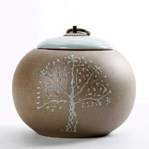 Urna Funeraria Estilo Americano SOULURNS para Cenizas Humanas y de Mascotas, Diseño Pintado a Mano del Árbol de la Vida en Color Marrón - Product Image 1