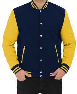 Vente en gros de veste universitaire en cuir véritable de qualité supérieure col montant laine corps Satin capuche pour l'école hiver manteau de style Hip Hop - Product Image 1