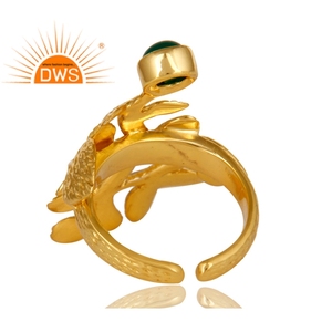 Anillo abierto con estilo de ónix verde Natural, proveedor de joyería texturizada de 14k, chapado en oro, fabricante de joyería de plata de ley - Product Image 3