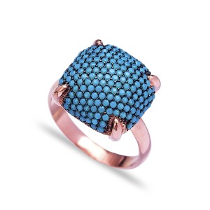 Anillo con forma de cojín, piedra turquesa, forma cuadrada, turco, joyería de plata de ley 925, venta al por mayor - Product Image 1