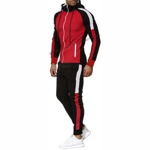 Conjunto de 2 piezas formado por Top y Pantalón deportivo para hombre, chándal con cremallera y capucha, longitud hasta la cintura, con cordón, tiras laterales de contraste, para gimnasio, 2022 - Product Image 2
