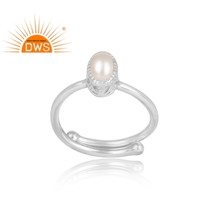 Bague en argent sterling 925 avec perle d'eau douce naturelle blanche, nouvelle bague tendance ajustable faite à la main pour femmes - Product Image 2