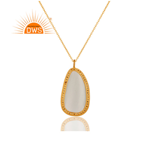 18k Yellow Gold Plated 925 Sterling Silver Chain Necklace Jewelry Wholesaler Zircon White & <b>Moonstone</b> <b>Pendant</b> Necklace Jewelry - Product Image 3