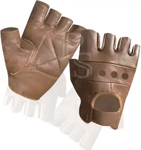 Finger lose Leder handschuhe für Herren Palm Padded Fitness Gewichtheben Schwarz Braun Fitness handschuhe