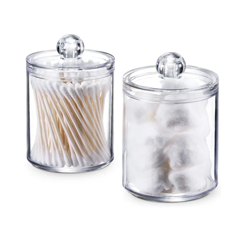 Clear Plastic Acrylic Qtip Cotton Bud Ball Rounds Dispenser Holder Storage Box Jar