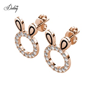 Simpatici orecchini a forma di coniglietto in oro placcato 18K ipoallergenico impreziositi da <span class=keywords><strong>gioielli</strong></span> per bambine con cristalli Swarovski - Product Image 5