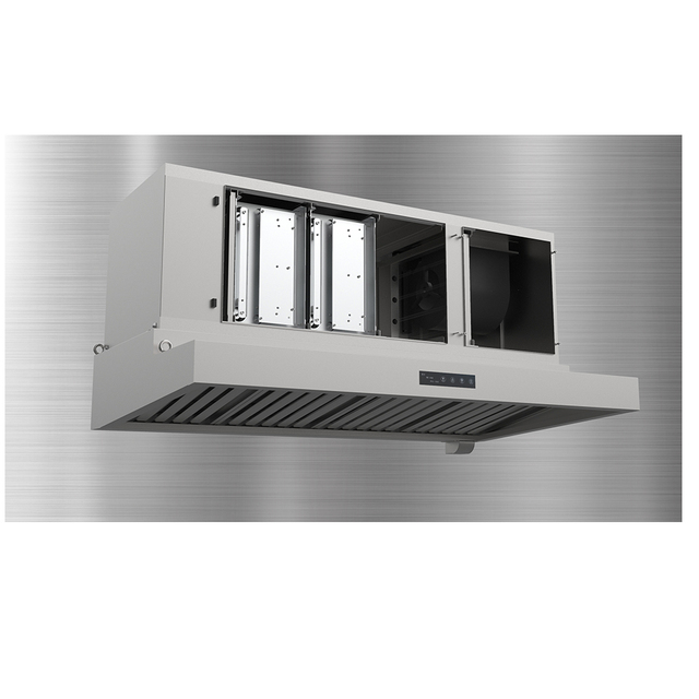 Stainless Steel Island Range Hood in Commercial Kitchen Restaurant With Extractor Range Cooker Hood