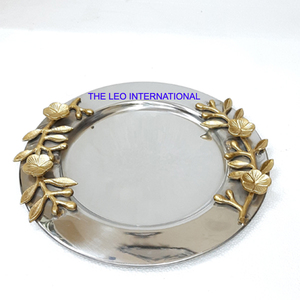 Bandeja de servicio con acabado dorado de forma redonda de Metal de aluminio, bandeja decorativa de la más alta calidad hecha a mano de estilo elegante - Product Image 6