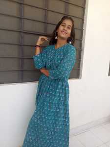 Bluish elegante estilo Anakali diseño Floral bloque de mano impreso transpirable Algodón puro verano ropa Casual una pieza Kurti botón - Product Image 3